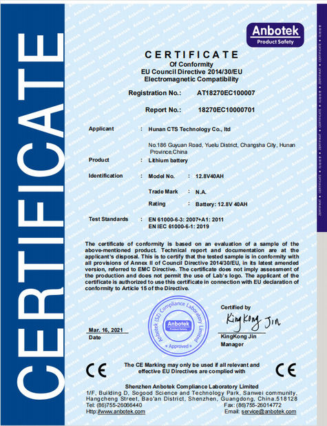 Chiny Hunan CTS Technology Co,.ltd Certyfikaty